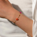 Pulseira de Flor Colorida com Contas – Aço Inoxidável Dourado para Mulheres e Meninas