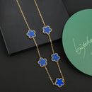 Conjunto de Joias Feminino Aço Inox – Flor de Trevo com 5 Pétalas (Bracelete, Colar e Brinco)