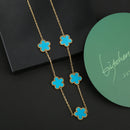 Conjunto de Joias Feminino Aço Inox – Flor de Trevo com 5 Pétalas (Bracelete, Colar e Brinco)