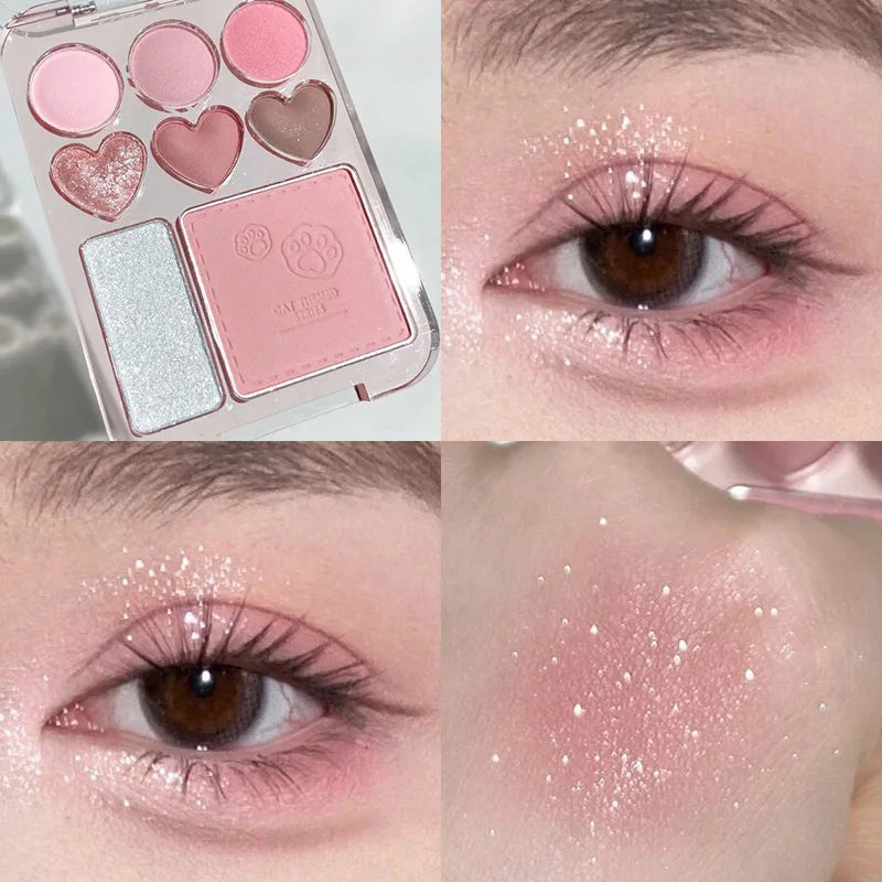Paleta de Sombras e Blush 8 Cores – Rosa & Laranja | Longa Duração | Formato Coração