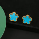 Conjunto de Joias Feminino Aço Inox – Flor de Trevo com 5 Pétalas (Bracelete, Colar e Brinco)