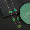 Conjunto de Joias Feminino Aço Inox – Flor de Trevo com 5 Pétalas (Bracelete, Colar e Brinco)