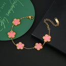 Conjunto de Joias Feminino Aço Inox – Flor de Trevo com 5 Pétalas (Bracelete, Colar e Brinco)