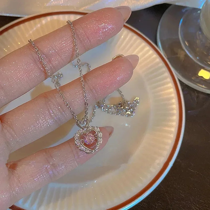 Colar Coração com Cristal – Romântico e Delicado, Estilo Coreano