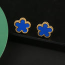 Conjunto de Joias Feminino Aço Inox – Flor de Trevo com 5 Pétalas (Bracelete, Colar e Brinco)