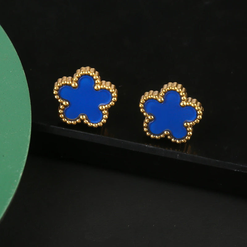 Conjunto de Joias Feminino Aço Inox – Flor de Trevo com 5 Pétalas (Bracelete, Colar e Brinco)