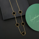 Conjunto de Joias Feminino Aço Inox – Flor de Trevo com 5 Pétalas (Bracelete, Colar e Brinco)